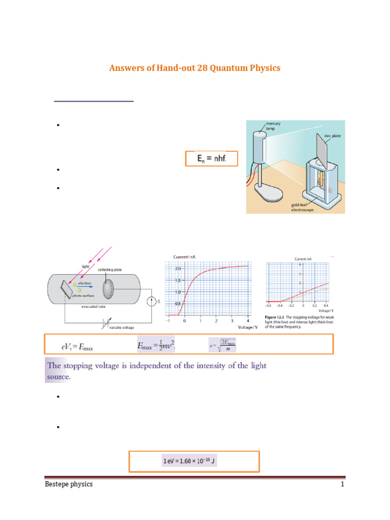 Answers of Handout 28 For Quantum Physics | PDF | Emission Spectrum ...