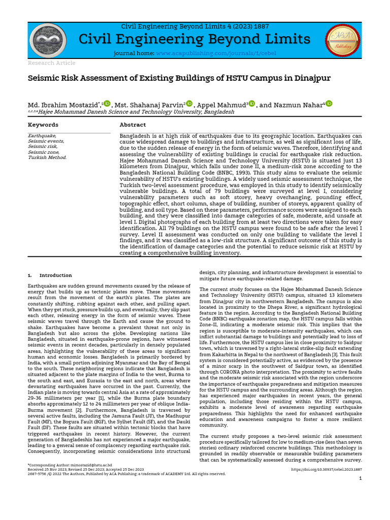 Seismic Risk Assessment of Existing Buildings of HSTU Campus in ...