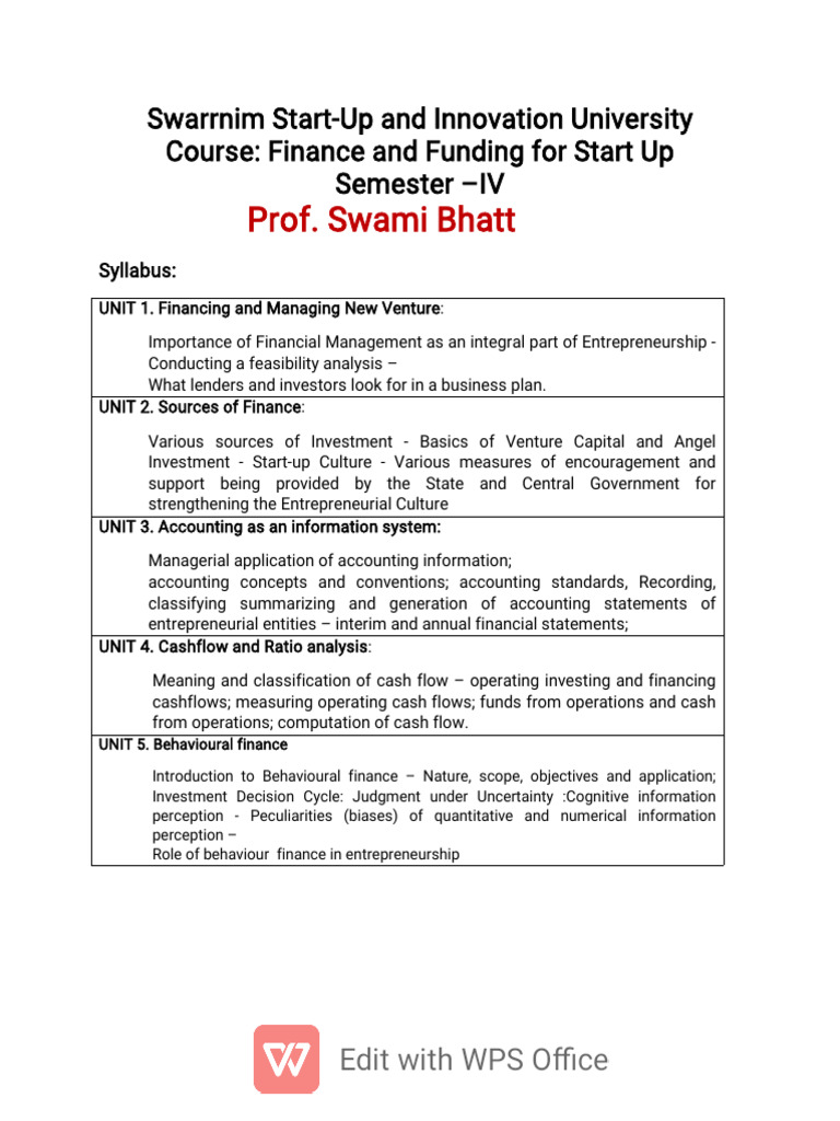 Semester 4 Notes Finance and Funding For Start Up | PDF | Investing ...