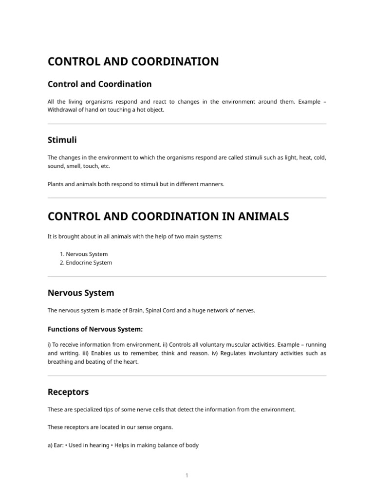 Control and Coordination Brother Notes Printable | PDF | Central ...