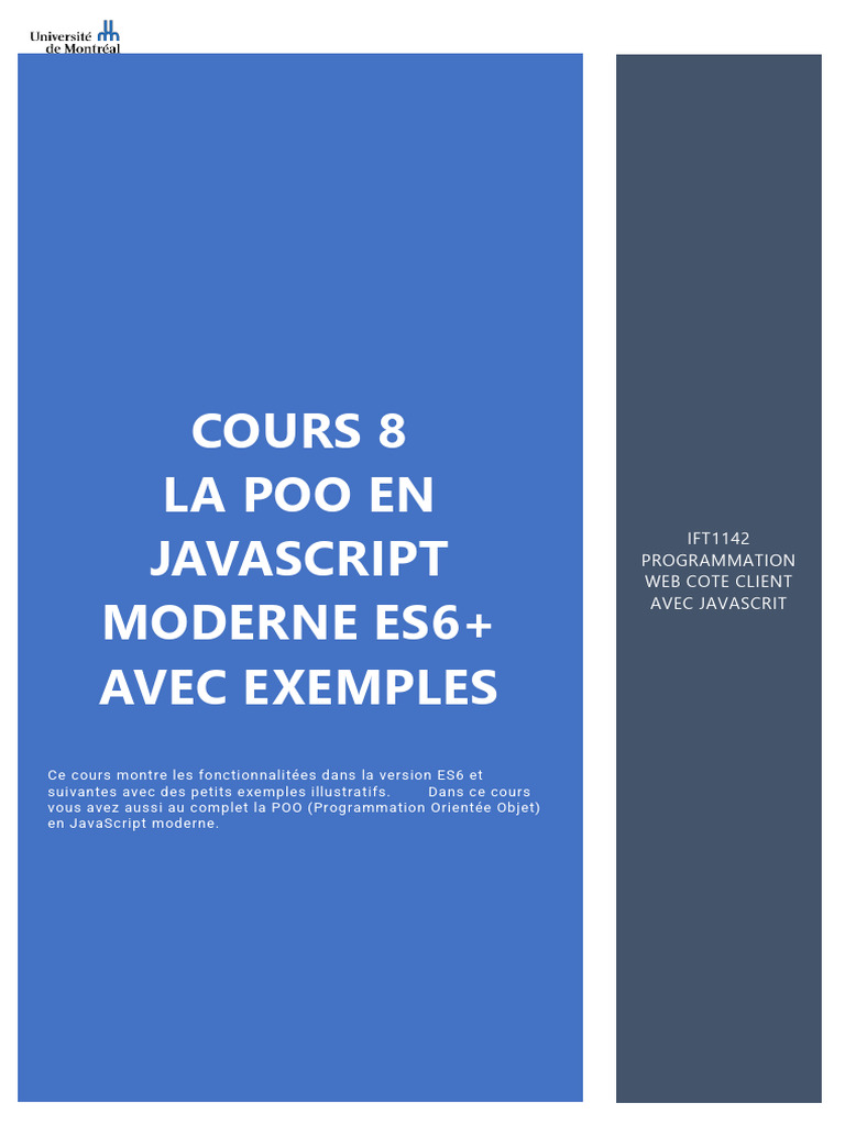 Cours 8 - POO en ES6+ Avec Des Exemples | PDF | Programmation orientée ...