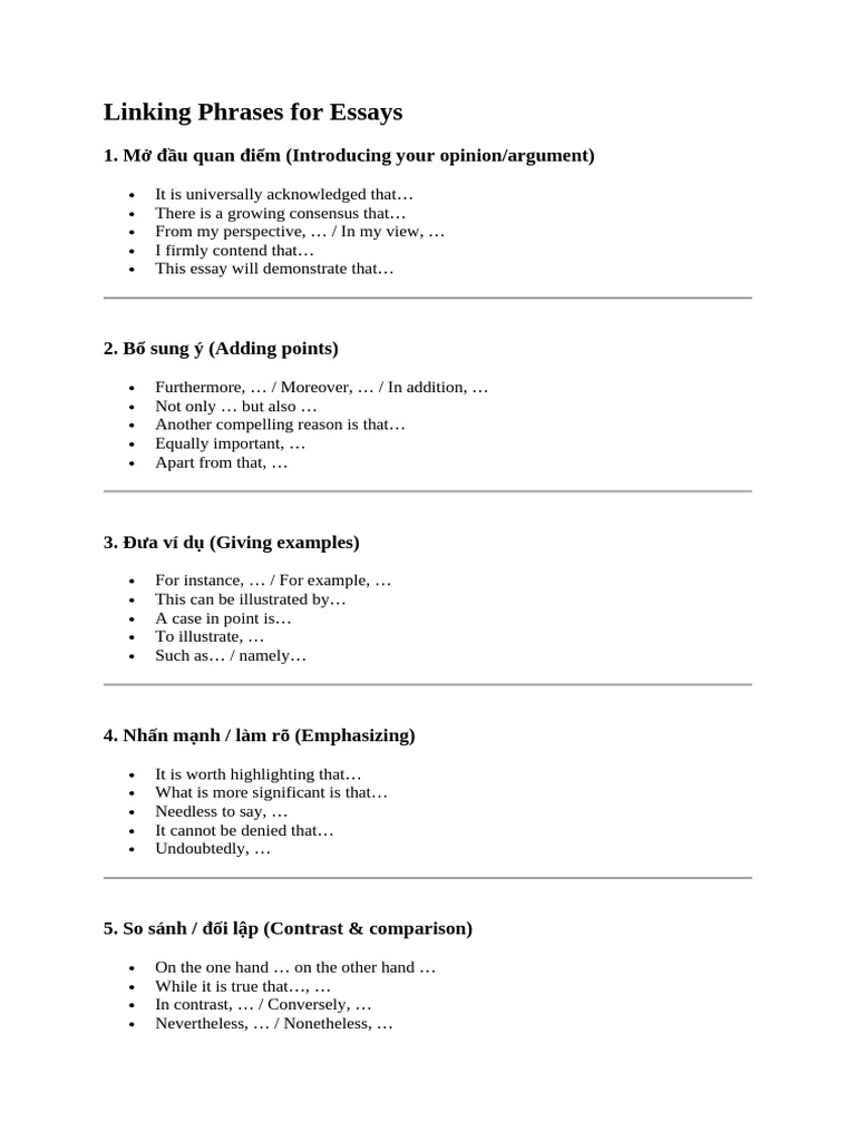 Linking Phrases For Essays | PDF | Adolescence | Behavioural Sciences