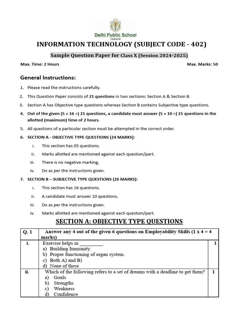Class 10 Sample Paper2024-25 | PDF | Microsoft Excel | Computing