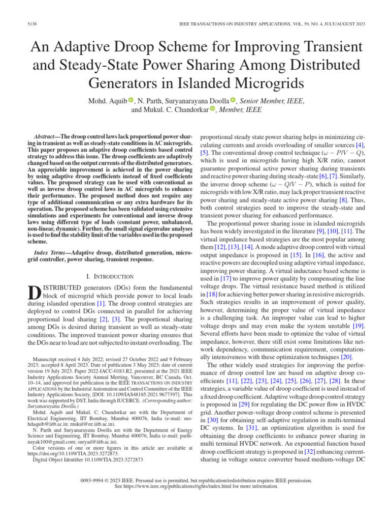 An Adaptive Droop Scheme For Improving Transient and Steady-State Power ...