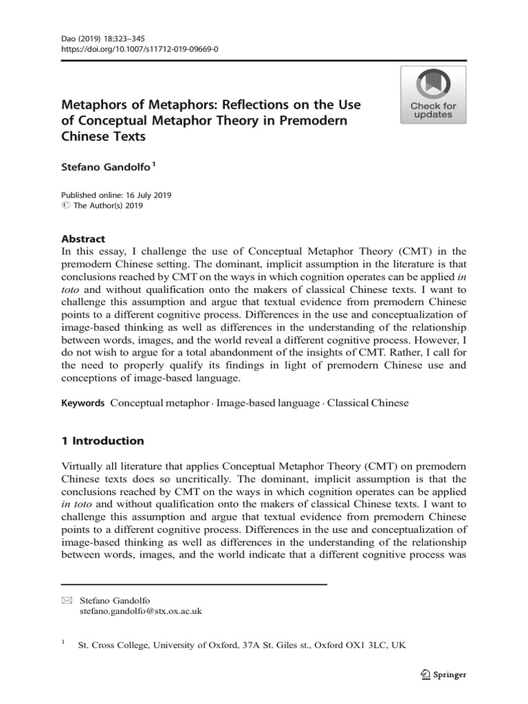 Metaphors of Metaphors Reflections On The Use | PDF | Metaphor | Thought