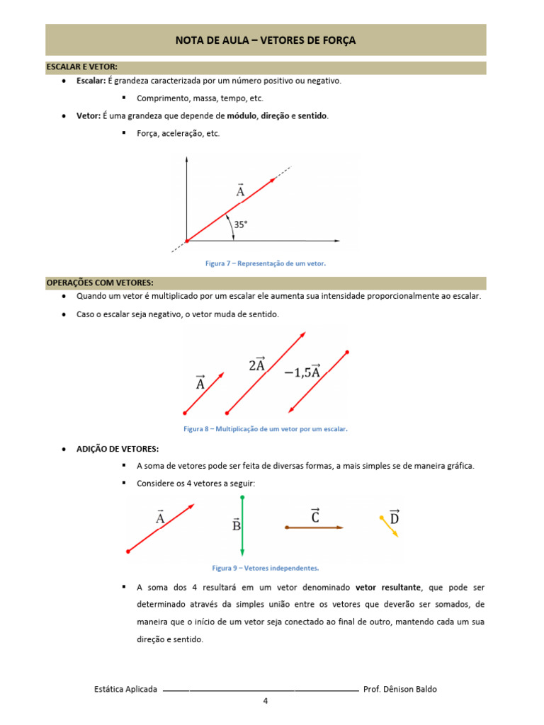 Nota de Aula 02 Vetores de Força | PDF | Vetor euclidiano | Espaço vetorial