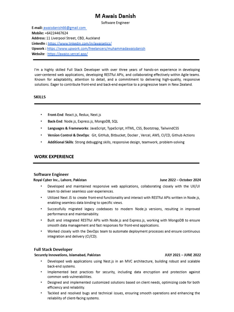 Awais Resume Full Stack Dev | PDF | Web Development | Software Engineering