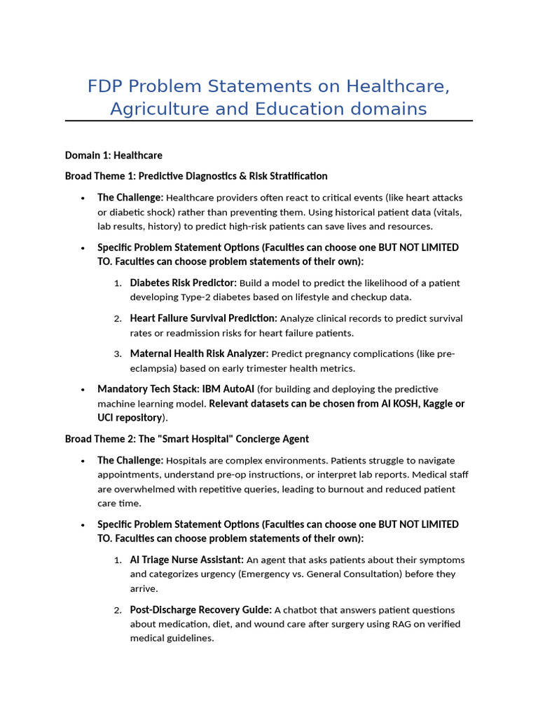 FDP Problem Statements On Healthcare, Agriculture and Education Domains ...