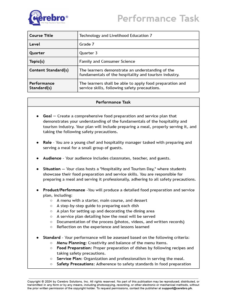TLE 7 Performance Task - Quarter 3 | PDF | Cooking | Cuisine