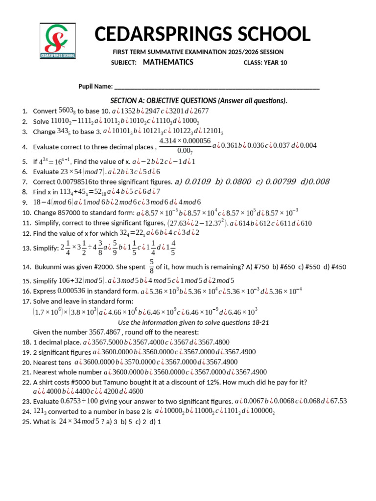Maths ss1 Real First Term | PDF | Significant Figures | Chess Openings
