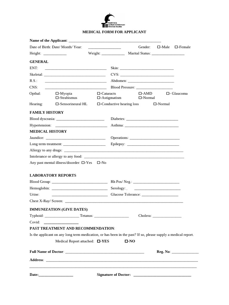 2200101medical Form Applicant | PDF | Medical Specialties | Clinical ...