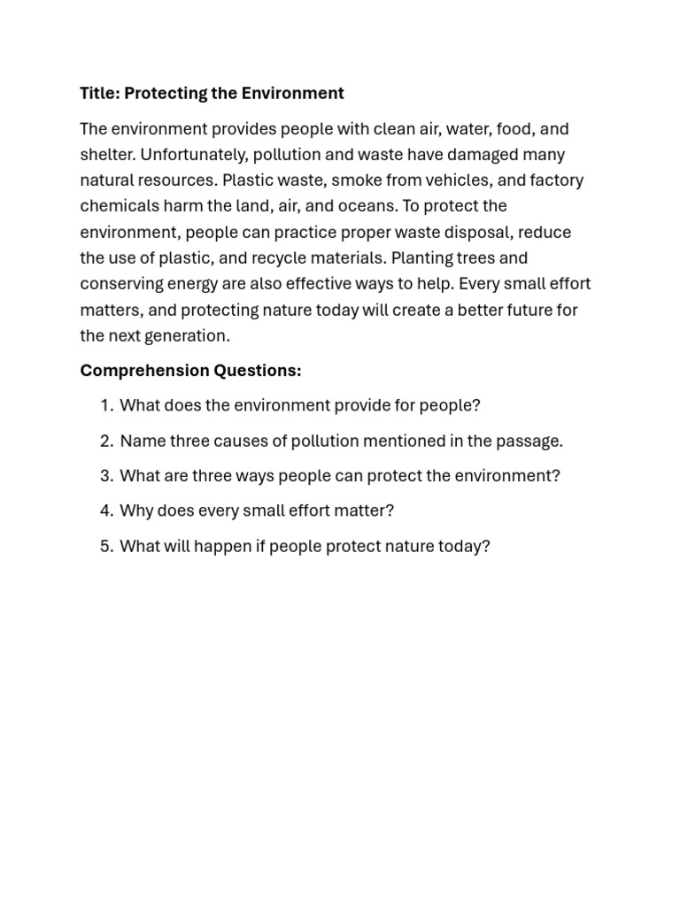 Title: Protecting The Environment | PDF