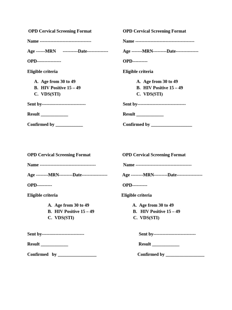 OPD Cervical Screening Format | PDF