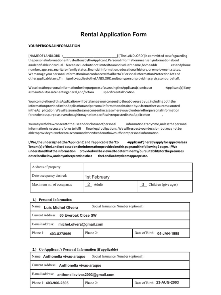 1 - Rental Applicationn | PDF | Leasehold Estate | Landlord