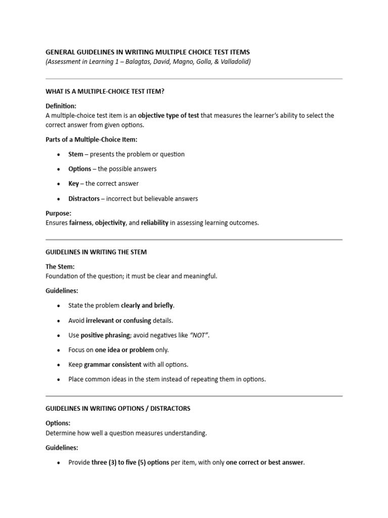 Fact Sheet: Writing MCT Items | PDF | Multiple Choice | Methodology