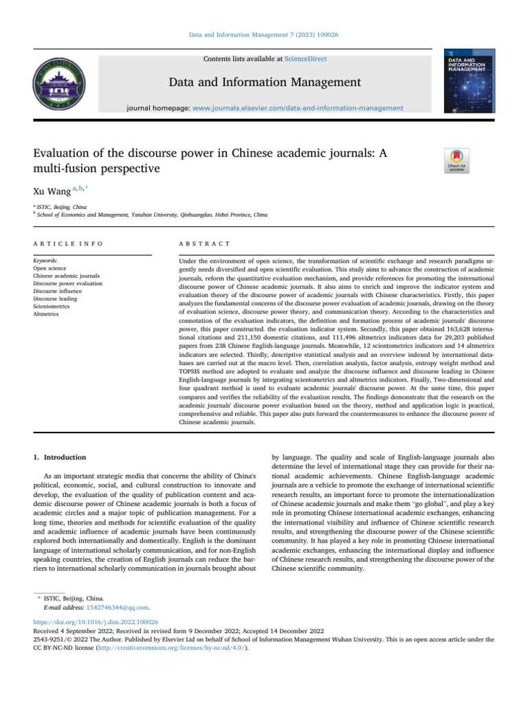 Evaluation of The Discourse Power in Chinese Academic Journals - A ...