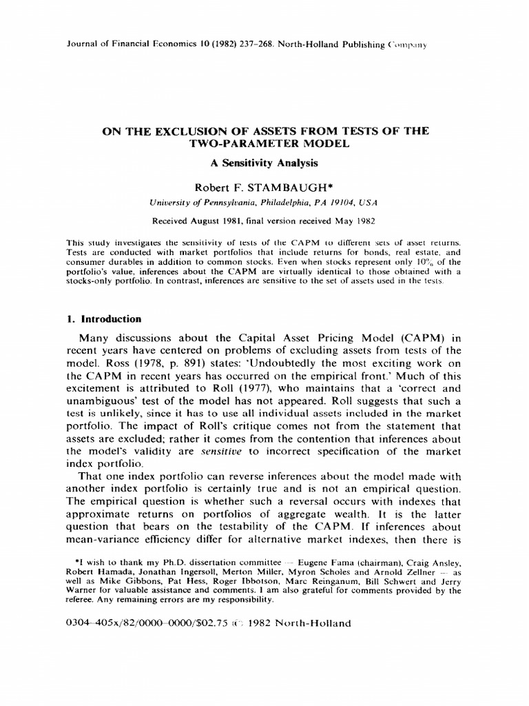 Stambaugh JFE 1982 | PDF | Estimator | Consumer Price Index