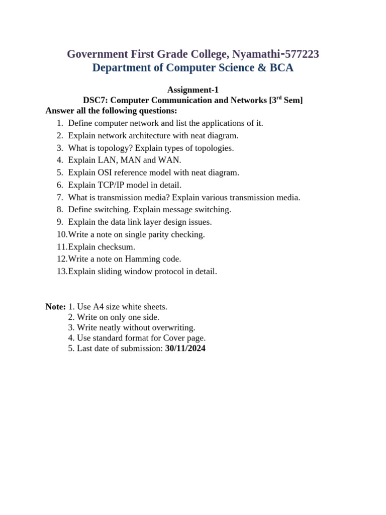 CCN Assignment 1 & 2 | PDF