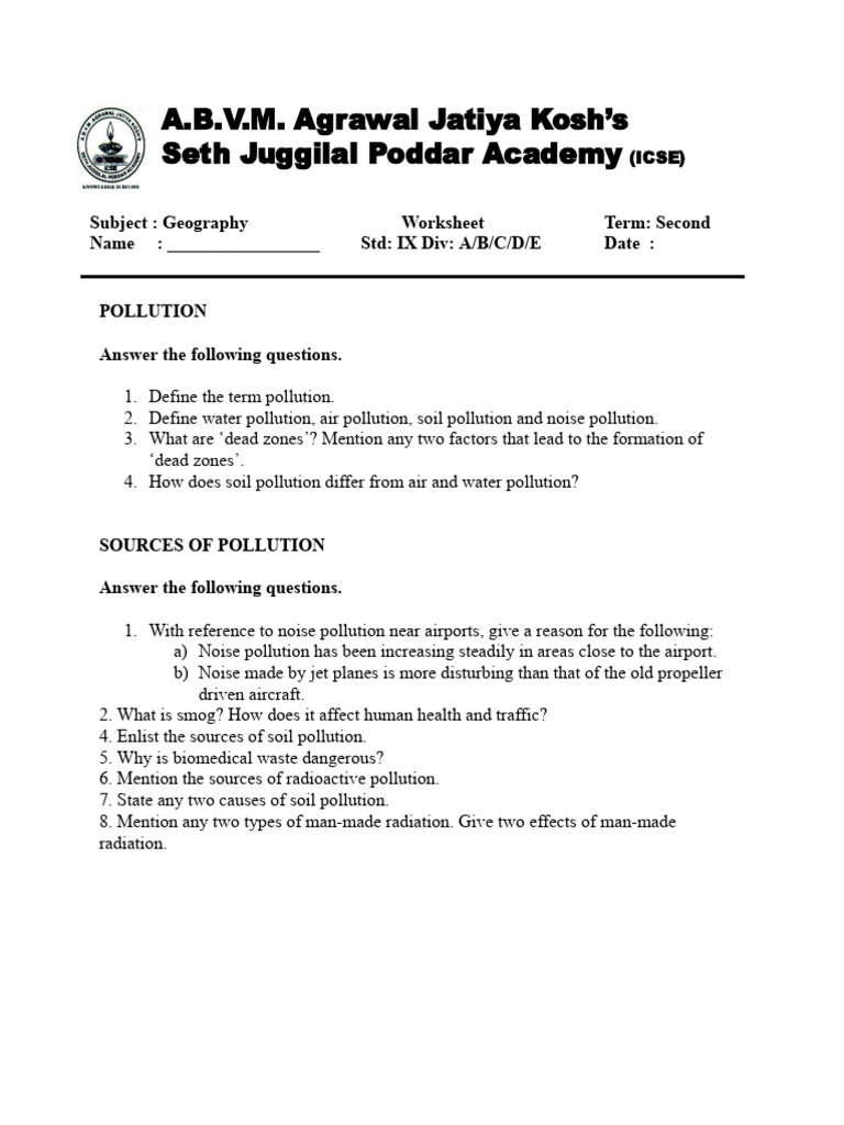 G9-Pollution Question Bank Docx 260123 171743 | PDF | Pollution ...