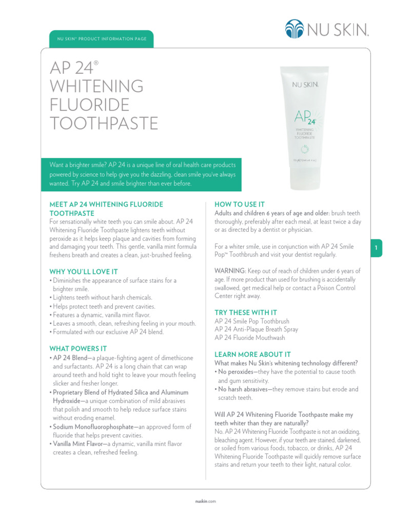 AP 24® Whitening Fluoride Toothpaste Product Information Page | PDF ...
