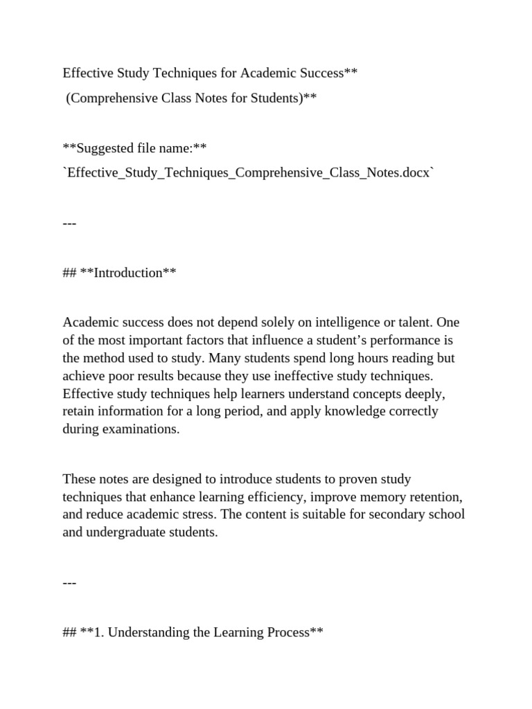 Effective Study Techniques Comprehensive Class Notes | PDF | Learning ...