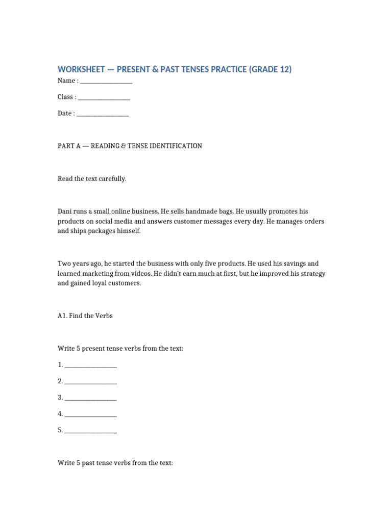 Worksheet Present Past Tenses | PDF | Grammatical Tense | Grammar
