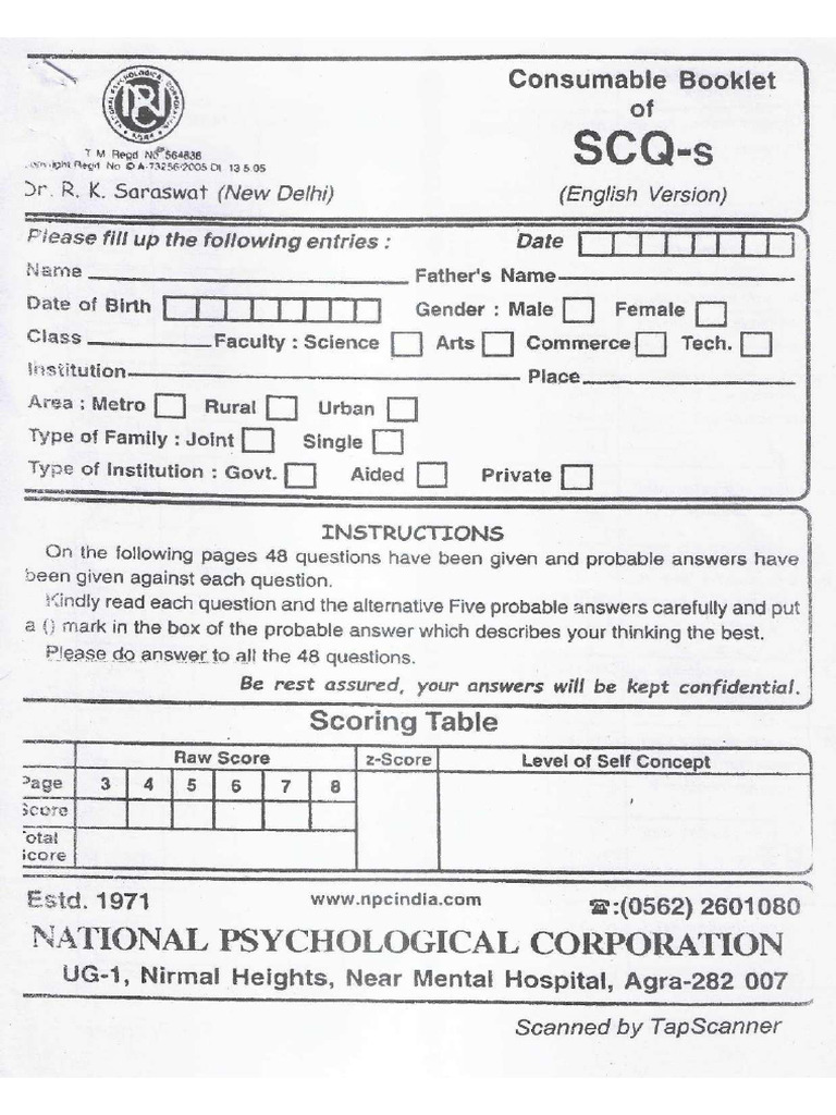 SCQ Booklet | PDF