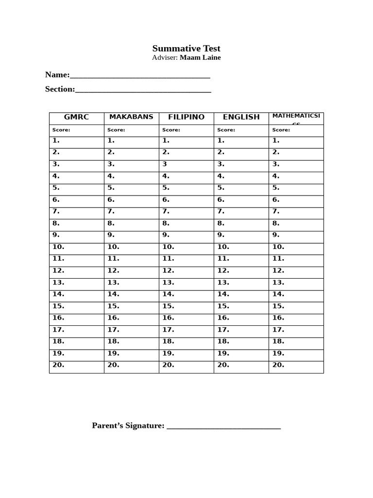Answer Sheet (Word) | PDF
