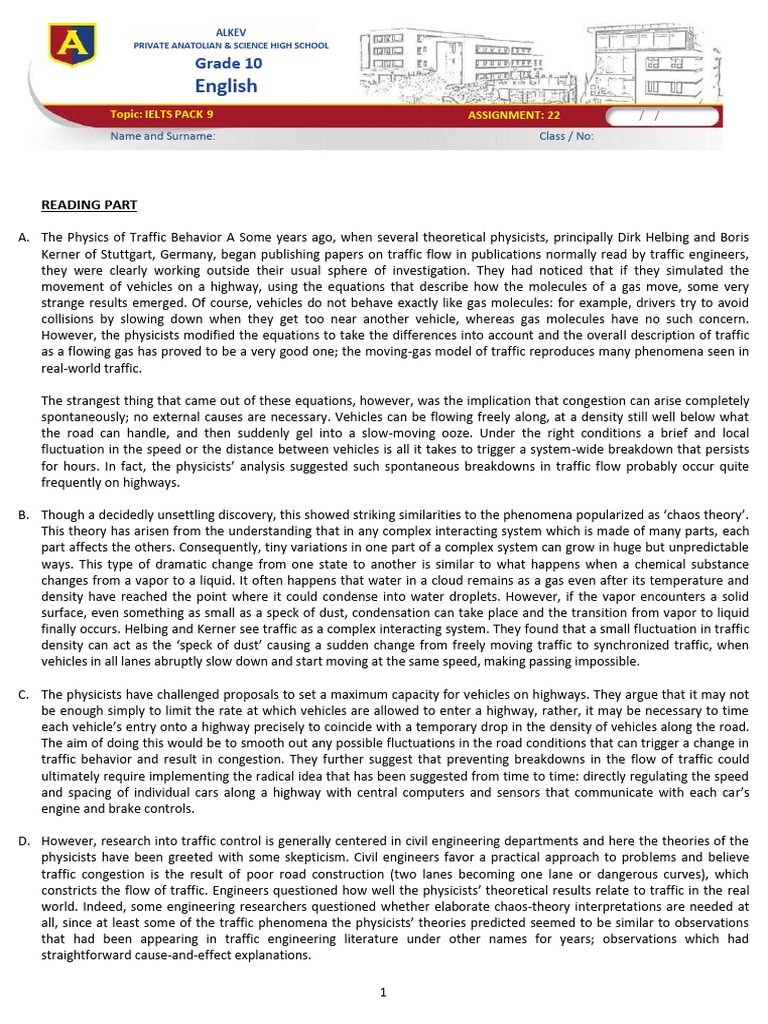 Assignment 22 - Ielts Pack 9 | PDF | Traffic | Gases