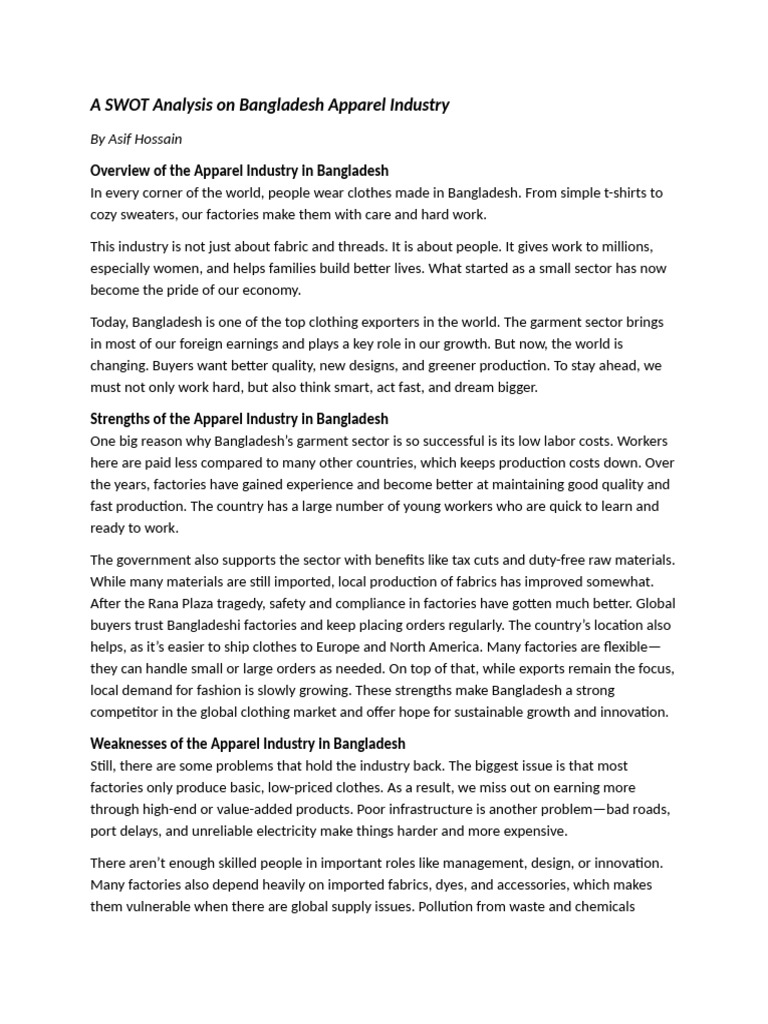 A SWOT Analysis On Bangladesh Apparel Industry | PDF | Clothing ...