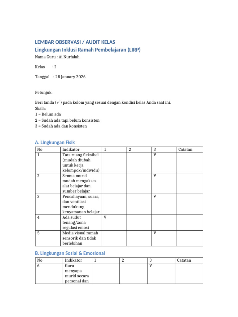 Lembar Observasi LIRP | PDF