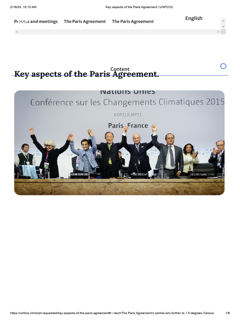 Key Aspects of The Paris Agreement - UNFCCC | PDF | United Nations ...