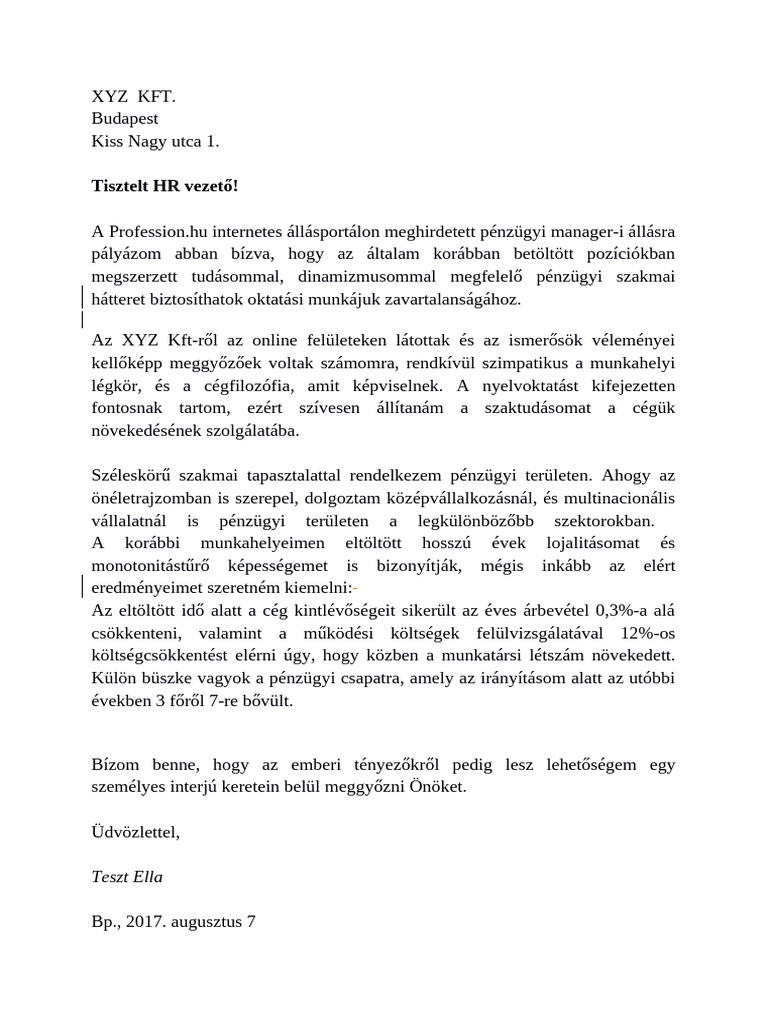 Mot. Levél Minta | PDF