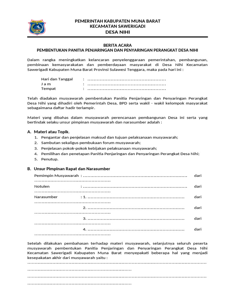 Berita Acara Pembentukan Panitia (Form) | PDF