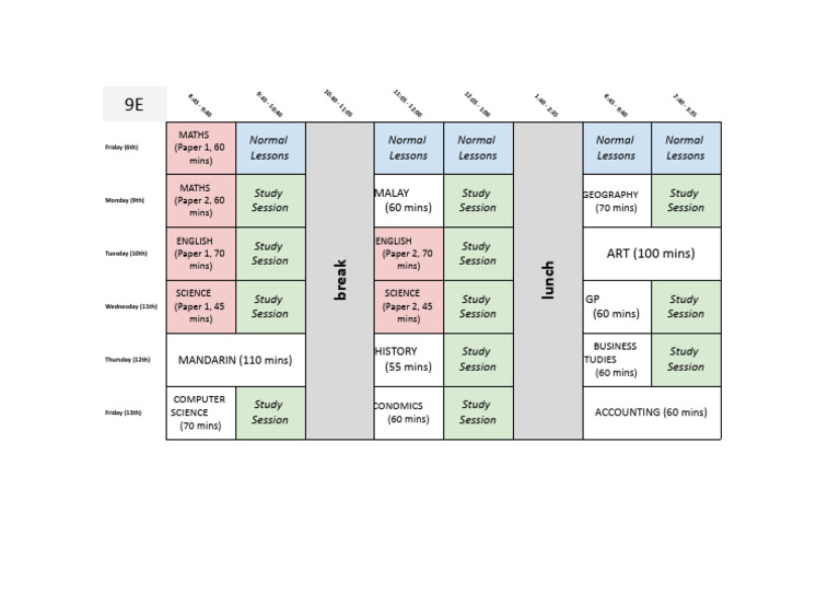 Assessment Week Timetable T2 - Sheet1 | PDF