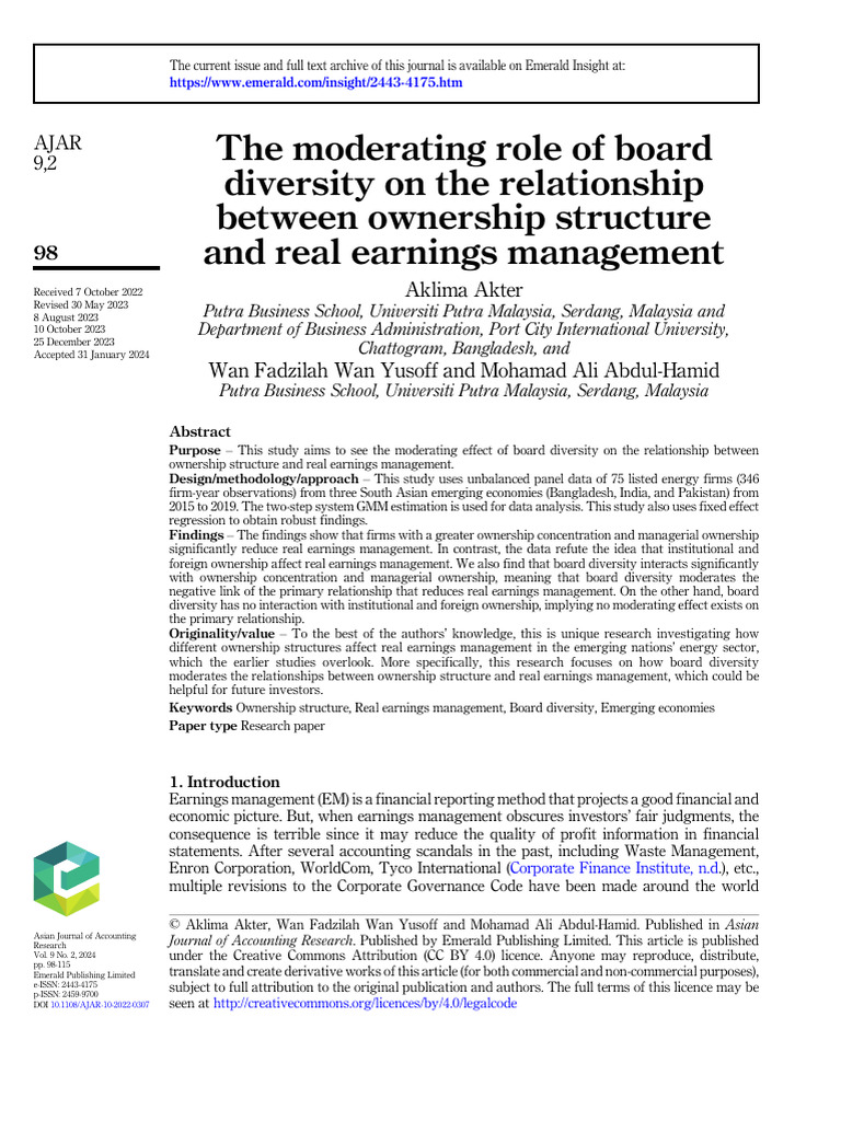 Moderating The Role of Gender Diversity | PDF | Ordinary Least Squares ...