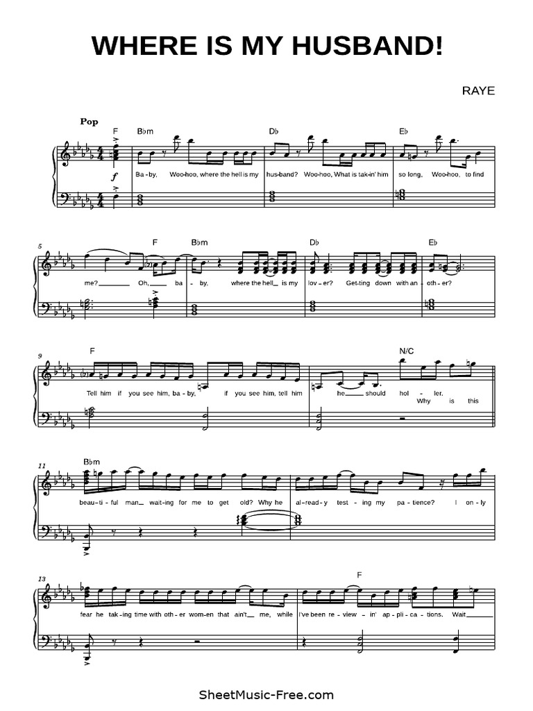 Where Is My Husband Sheet Music Raye Sheetmusic | PDF
