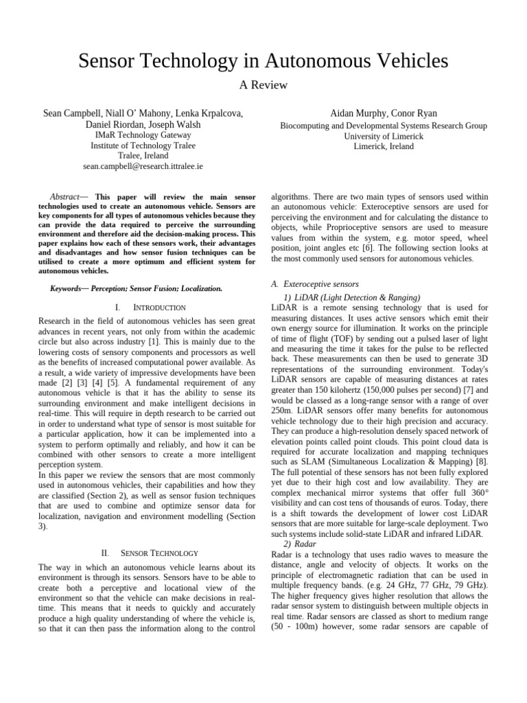 Sensor Technologyin Autonomous Vehicles | PDF | Inertial Navigation ...