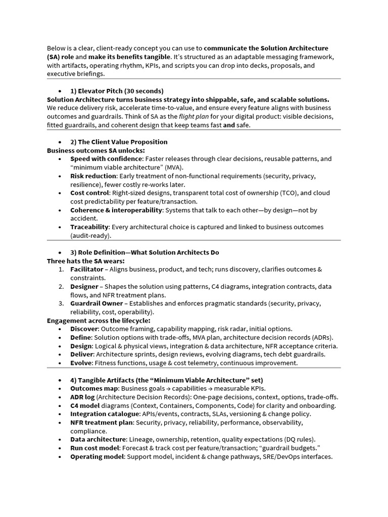 Solution Architecht Pitch | PDF | Performance Indicator | Reliability ...
