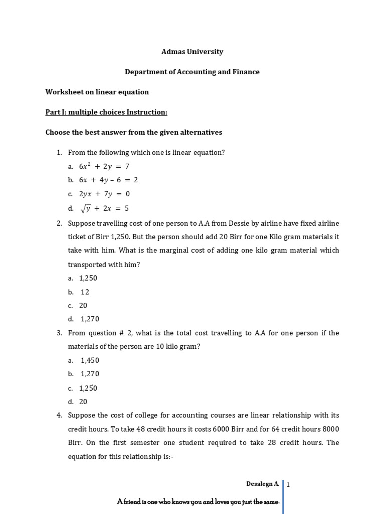 Worksheet For Chapter One | PDF | Pricing | Financial Accounting
