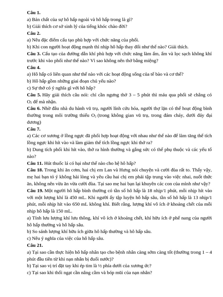 Nội Dung Hô Hấp | PDF