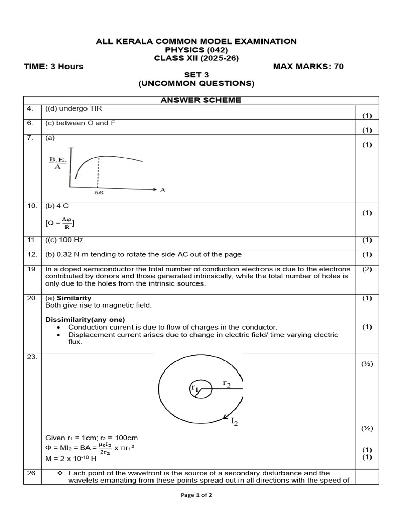 PHY SET 3 Marking Scheme | PDF | Refraction | Electrical Resistivity ...