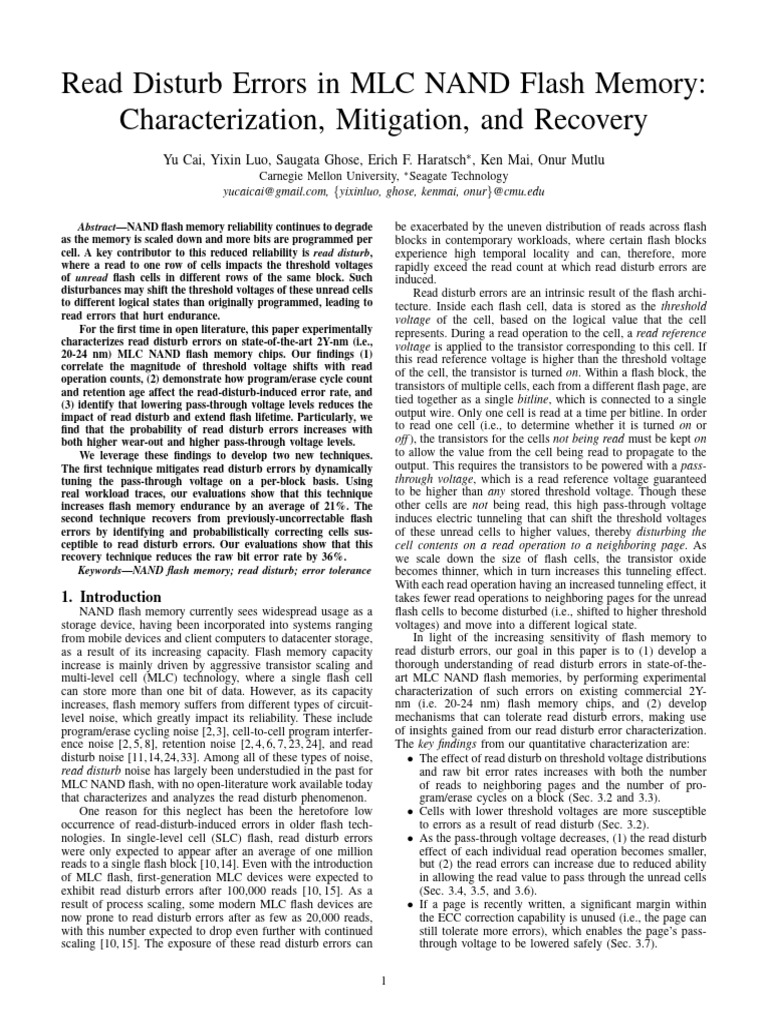 Flash Read Disturb Errors Dsn15 | PDF | Flash Memory | Electronics