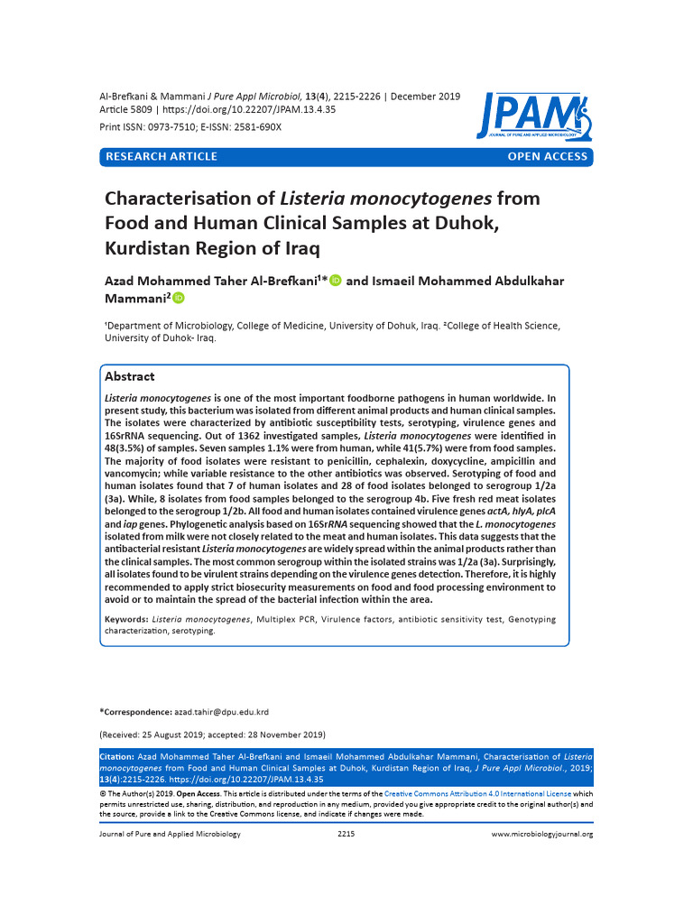 Characterisation of Listeria Monocytogenes From | PDF | Polymerase ...