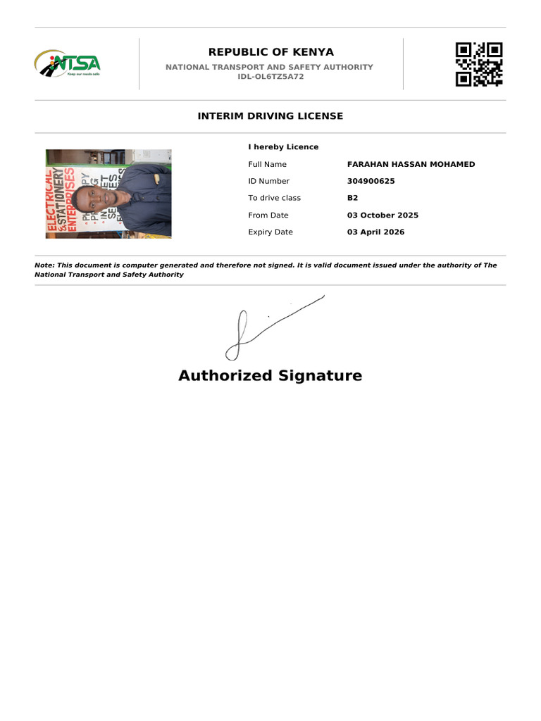 IDL OL6TZ5A72 Interim Driving License | PDF