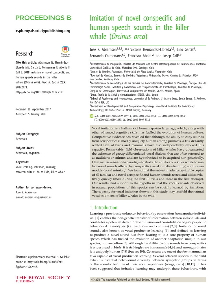 Abramson Et Al 2018 Imitation of Novel Conspecific and Human Speech ...