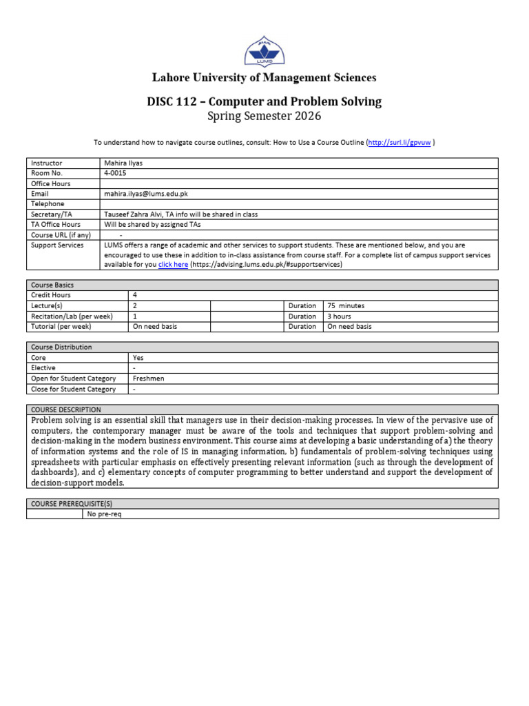 DISC 112-Computer - Problem Solving - Spring 2026 - MI | PDF ...