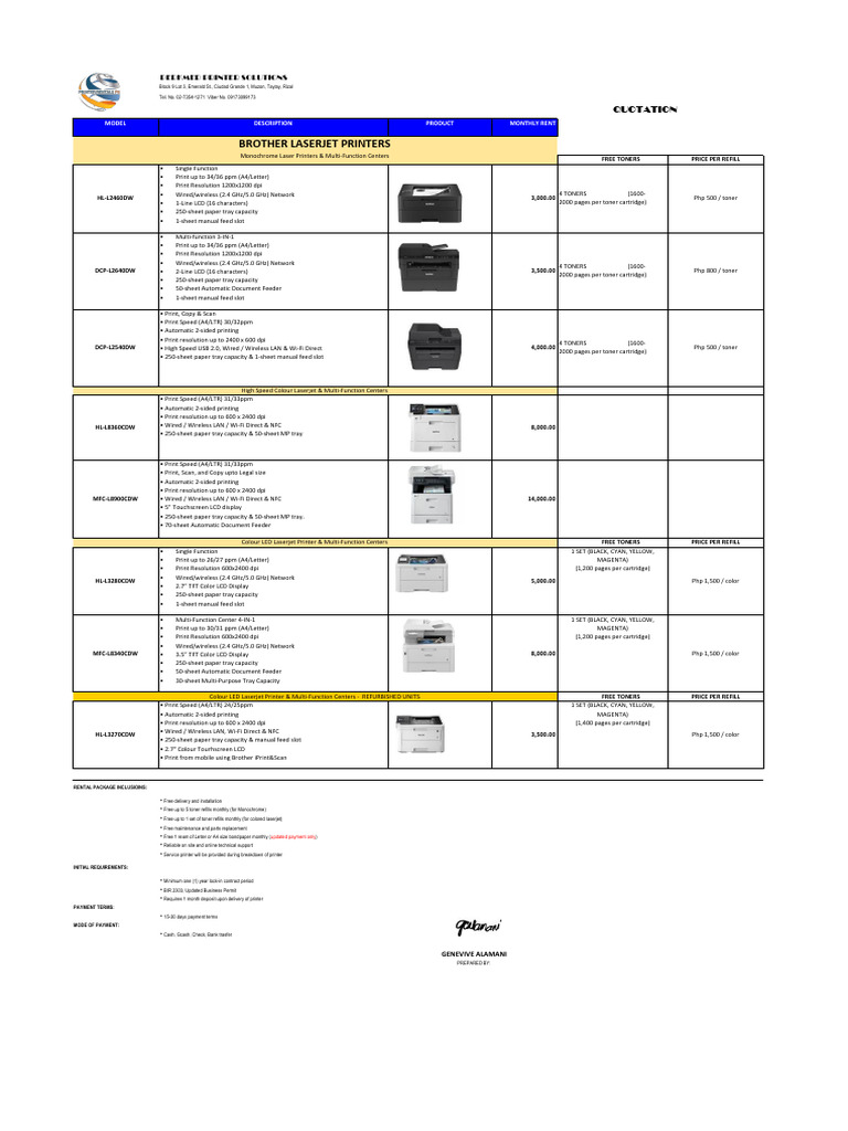 Brother Laserjet Printers Quotation2025 | PDF | Printer (Computing ...