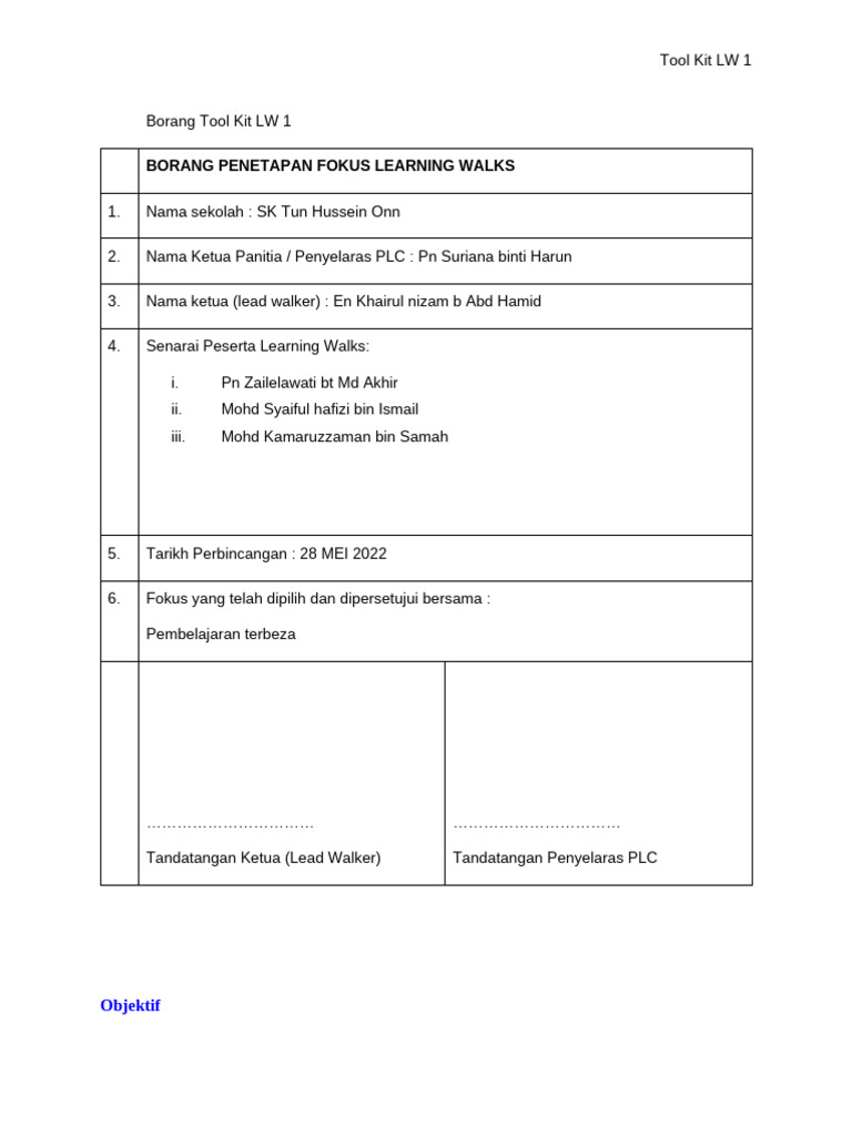 PLC Learning Walk | PDF