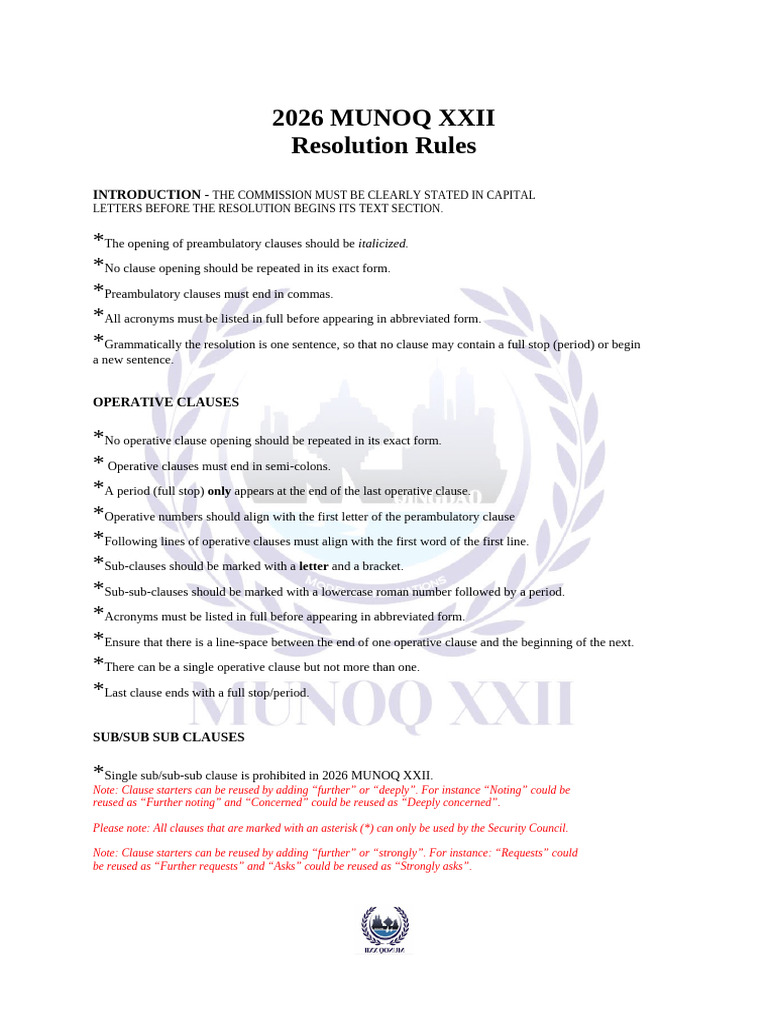 2026 MUNOQ XXII Resolution Rules | PDF
